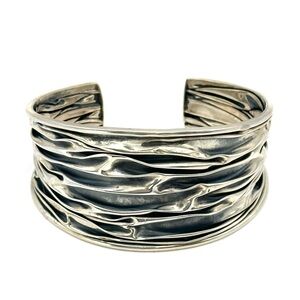 Sterling Silver Bangle Bracelet - Wide Textured Design
